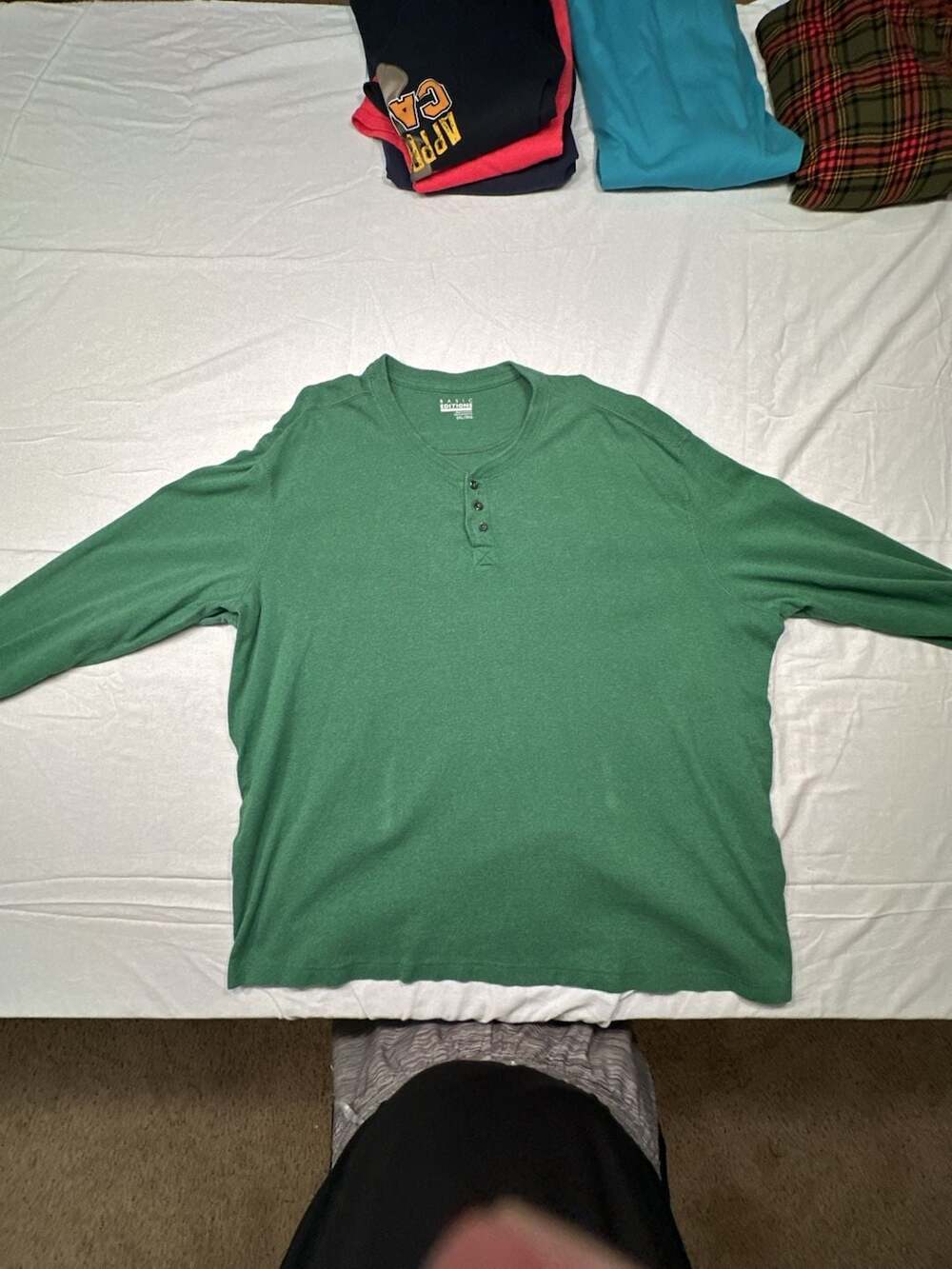 Basic Editions Men's Long Sleeve Green Henley Shirt